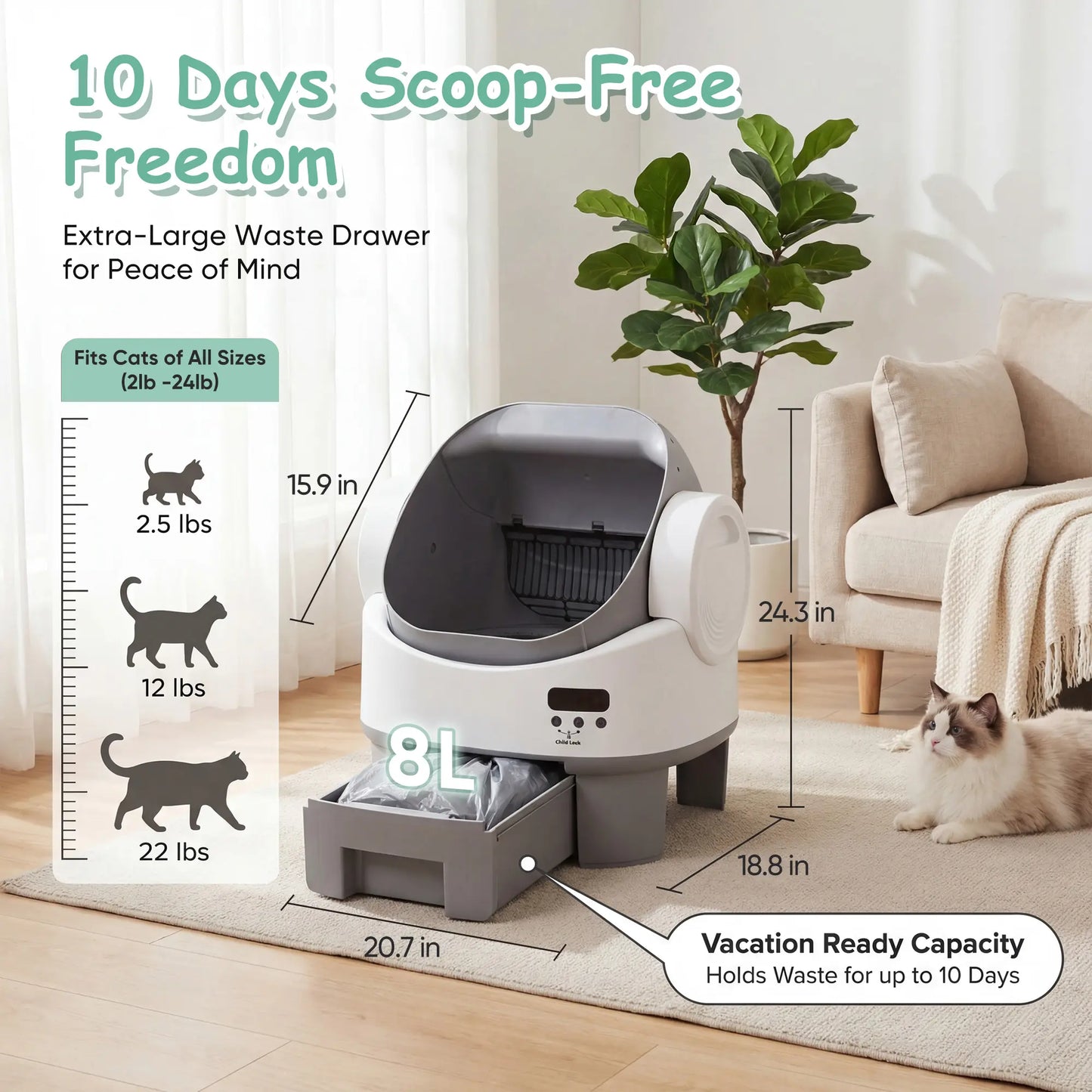 Warcat Next-Generation Automatic Open-Top Cat Litter Box with Simplified Self-Cleaning Features and Reliable Safety Sensors, App-Free Design for User Convenience