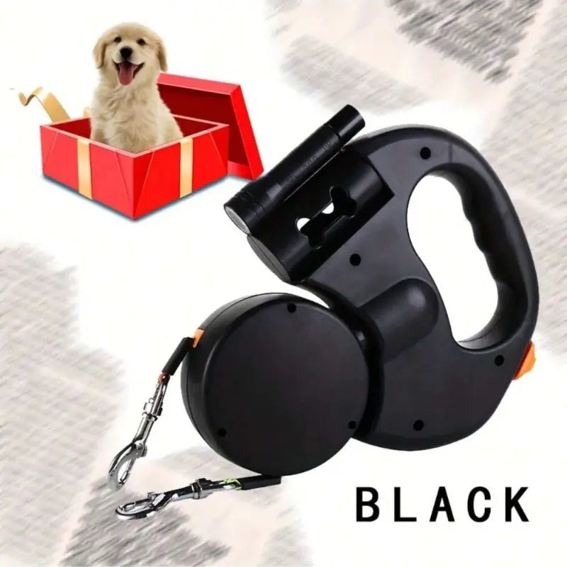 Retractable Dual-Function Pet Leash for Medium and Small Dogs - Ideal for Outdoor Adventures and Daily Walks, Featuring Dual-Leash Retractor, Traffic Control, Double Swivel Handle, and Adjustable Couplers
