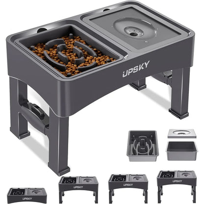UPSKY 2-in-1 Adjustable Elevated Dog Bowls with Slow Feeder Design - Anti-Spill, Non-Slip Food and Water Bowls for Small to Medium Dogs