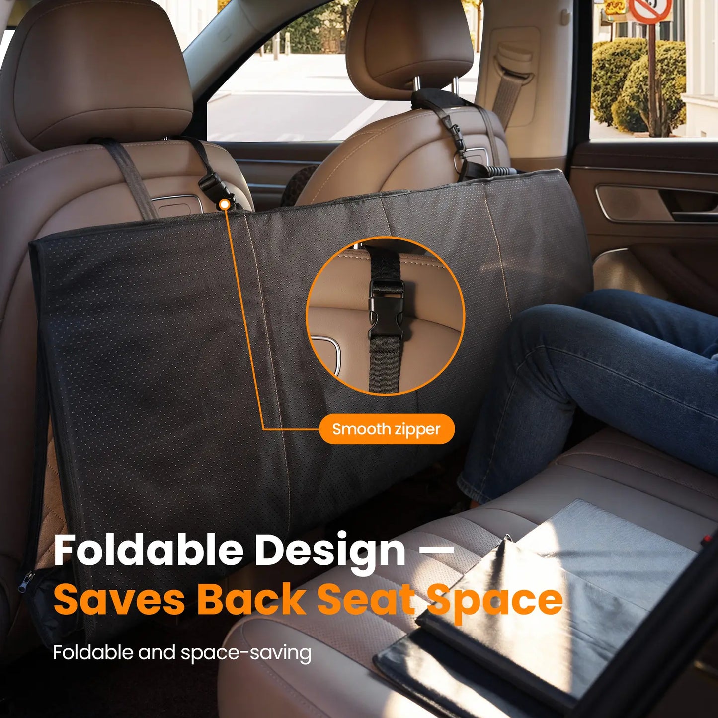 VALUXE Waterproof Dog Car Seat Cover for Large Dogs - Foldable Full-Cover Back Seat Protector in Beige and Black