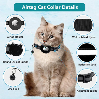 2-Pack Breakaway Airtag Cat Collar with Reflective Strap, Airtag Case, and Bell for Cats, Kittens, and Extra Small Dogs - Black