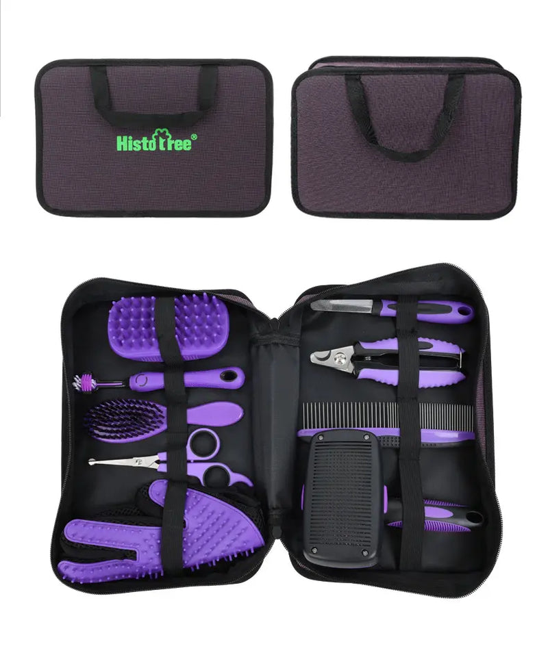 Comprehensive Pet Grooming Kit for Dogs and Cats – 9 Professional Tools Including Bathing Massage Brush, Nail Clipper, Slicker Brush, Scissors, Toothbrush, and More