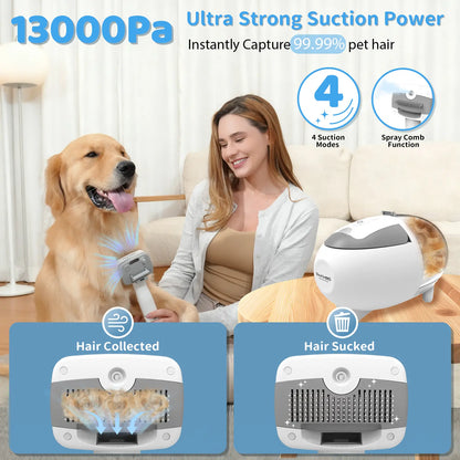 Pawimood 5-in-1 Professional Pet Grooming Vacuum with 13000PA Suction Power, 2L Dust Cup, and Comprehensive Shedding Grooming Kit
