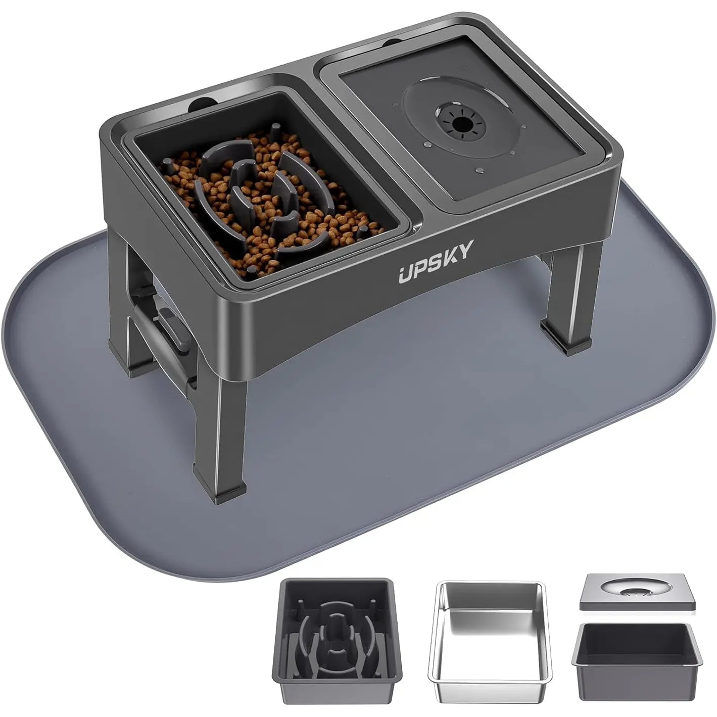 UPSKY 2-in-1 Adjustable Elevated Dog Bowls with Slow Feeder Design - Anti-Spill, Non-Slip Food and Water Bowls for Small to Medium Dogs