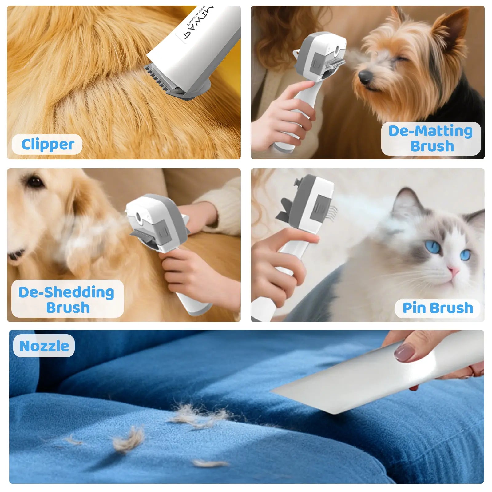 Pawimood 5-in-1 Professional Pet Grooming Vacuum with 13000PA Suction Power, 2L Dust Cup, and Comprehensive Shedding Grooming Kit