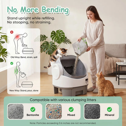 Warcat Next-Generation Automatic Open-Top Cat Litter Box with Simplified Self-Cleaning Features and Reliable Safety Sensors, App-Free Design for User Convenience