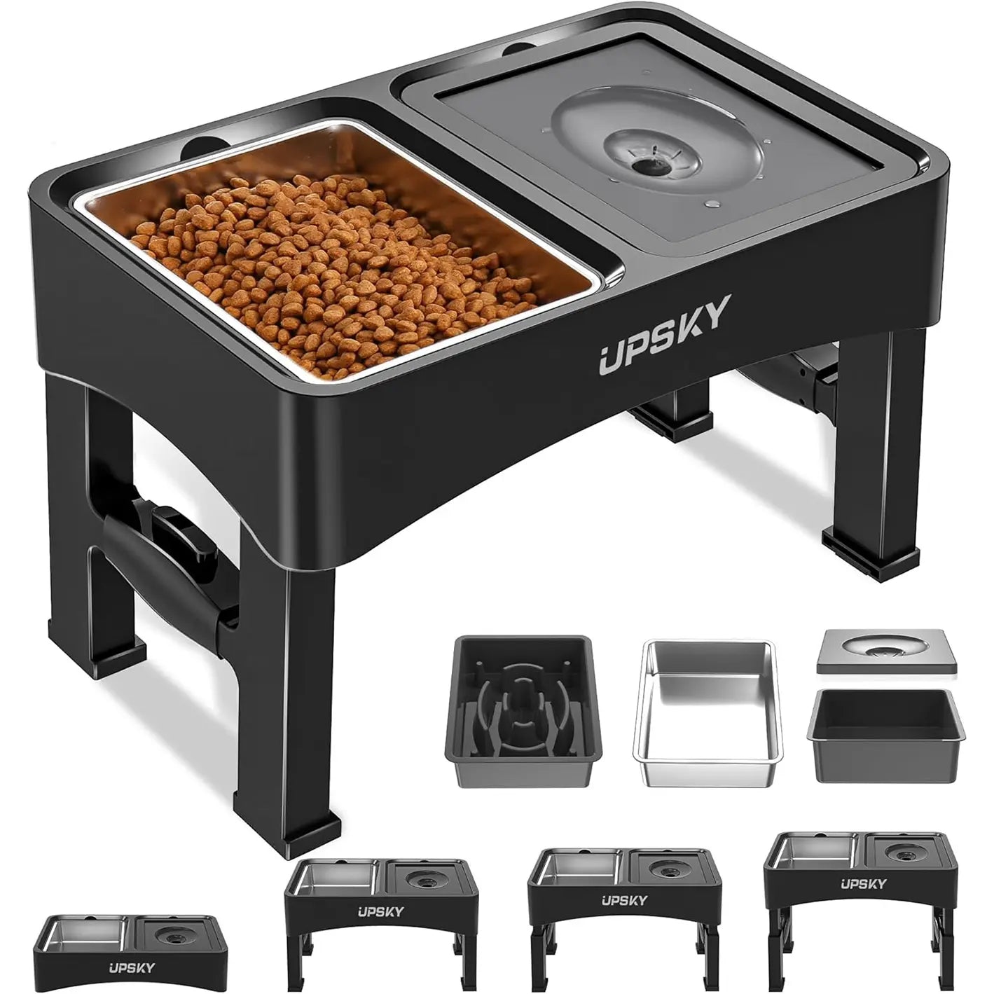 UPSKY 2-in-1 Adjustable Elevated Dog Bowls with Slow Feeder Design - Anti-Spill, Non-Slip Food and Water Bowls for Small to Medium Dogs