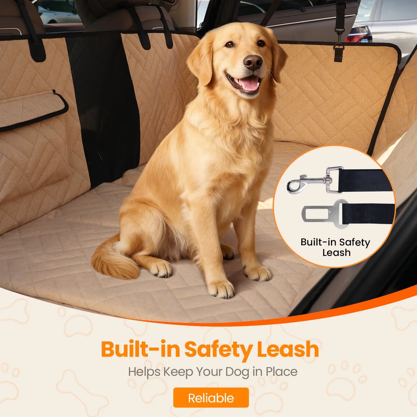 VALUXE Waterproof Dog Car Seat Cover for Large Dogs - Foldable Full-Cover Back Seat Protector in Beige and Black