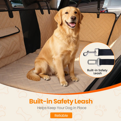 VALUXE Waterproof Dog Car Seat Cover for Large Dogs - Foldable Full-Cover Back Seat Protector in Beige and Black