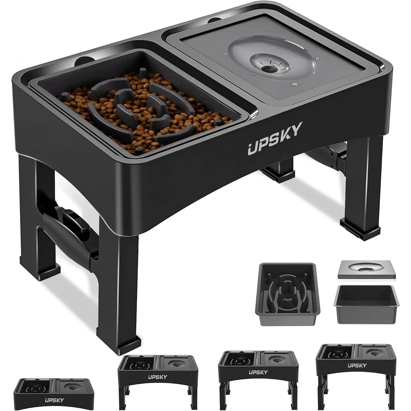 UPSKY 2-in-1 Adjustable Elevated Dog Bowls with Slow Feeder Design - Anti-Spill, Non-Slip Food and Water Bowls for Small to Medium Dogs