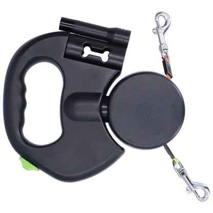 Retractable Dual-Function Pet Leash for Medium and Small Dogs - Ideal for Outdoor Adventures and Daily Walks, Featuring Dual-Leash Retractor, Traffic Control, Double Swivel Handle, and Adjustable Couplers