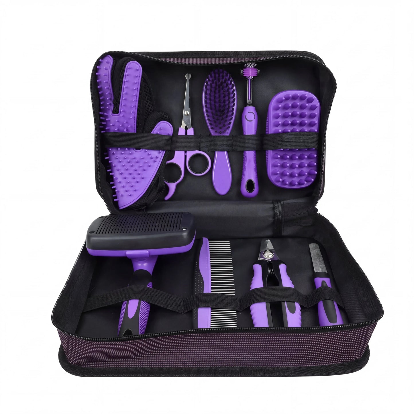 Comprehensive Pet Grooming Kit for Dogs and Cats – 9 Professional Tools Including Bathing Massage Brush, Nail Clipper, Slicker Brush, Scissors, Toothbrush, and More