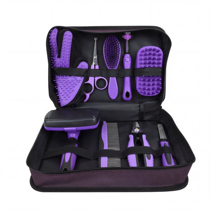 Comprehensive Pet Grooming Kit for Dogs and Cats – 9 Professional Tools Including Bathing Massage Brush, Nail Clipper, Slicker Brush, Scissors, Toothbrush, and More