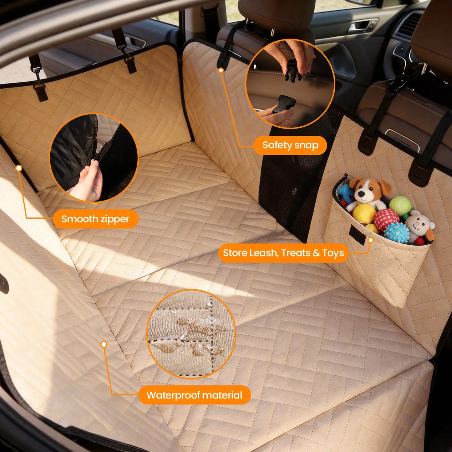VALUXE Waterproof Dog Car Seat Cover for Large Dogs - Foldable Full-Cover Back Seat Protector in Beige and Black