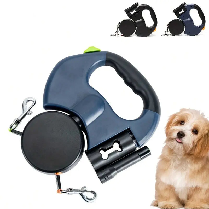 Retractable Dual-Function Pet Leash for Medium and Small Dogs - Ideal for Outdoor Adventures and Daily Walks, Featuring Dual-Leash Retractor, Traffic Control, Double Swivel Handle, and Adjustable Couplers