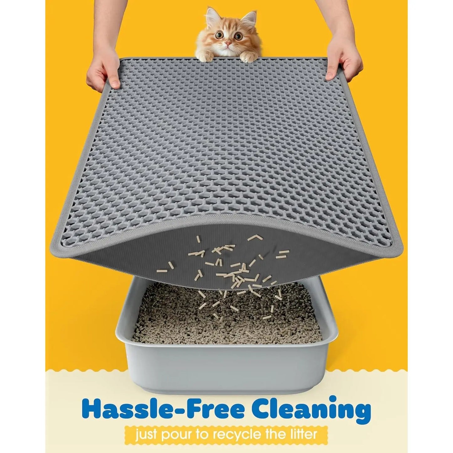 Ultra-Large 30" x 22" Cat Litter Mat - Double-Layered, Urine-Proof, Non-Slip Design for Effective Litter Trapping and Easy Cleaning, Grey