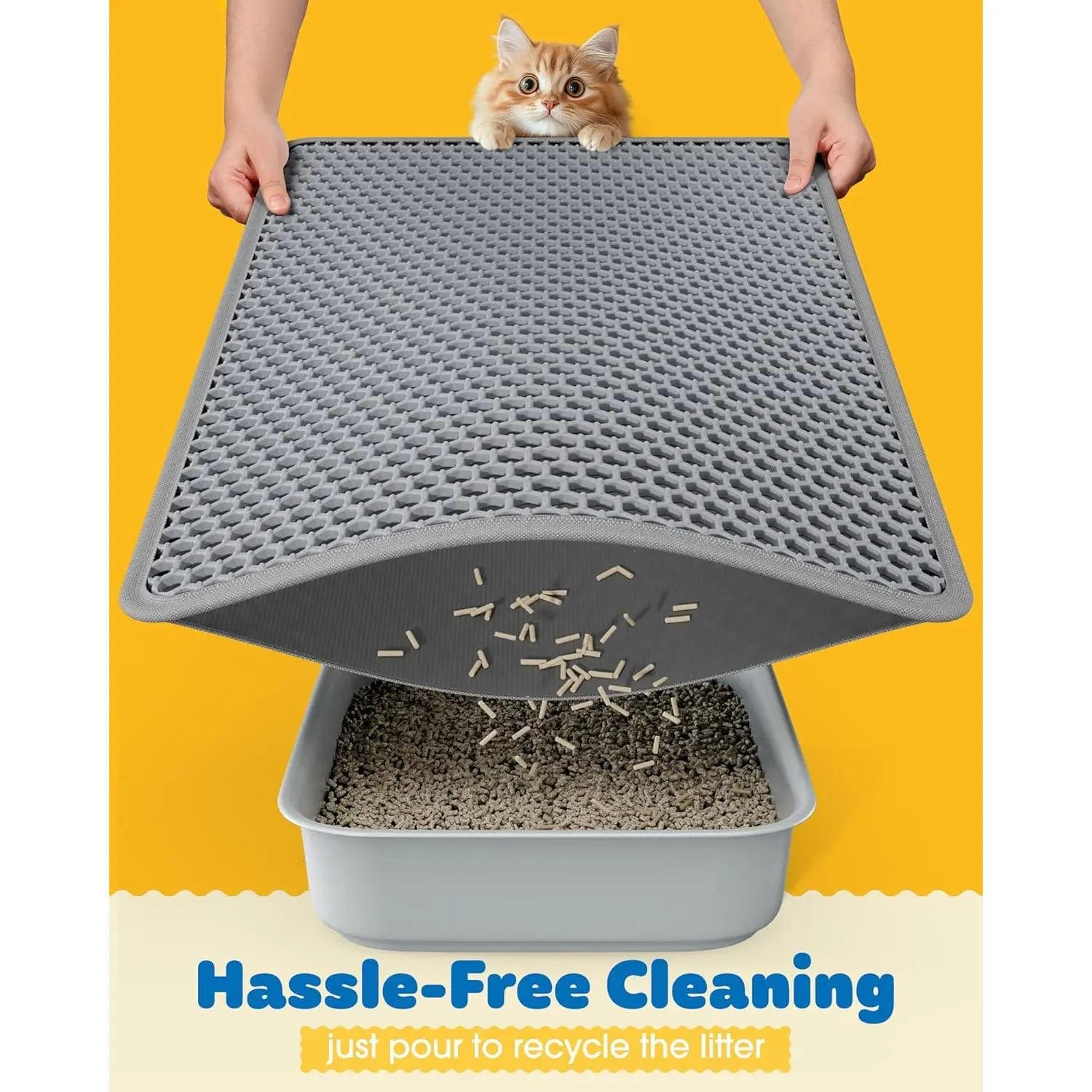 Ultra-Large 30" x 22" Cat Litter Mat - Double-Layered, Urine-Proof, Non-Slip Design for Effective Litter Trapping and Easy Cleaning, Grey