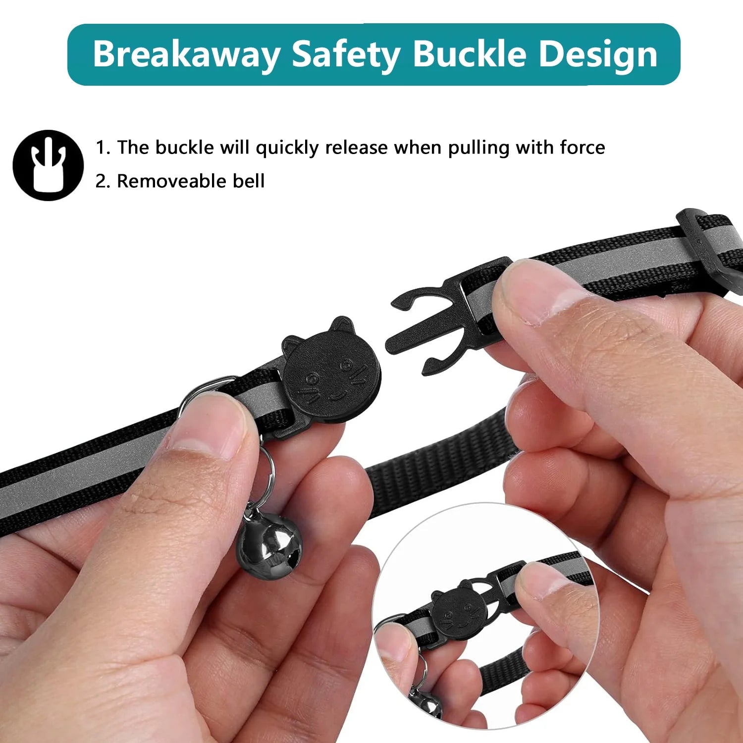 2-Pack Breakaway Airtag Cat Collar with Reflective Strap, Airtag Case, and Bell for Cats, Kittens, and Extra Small Dogs - Black