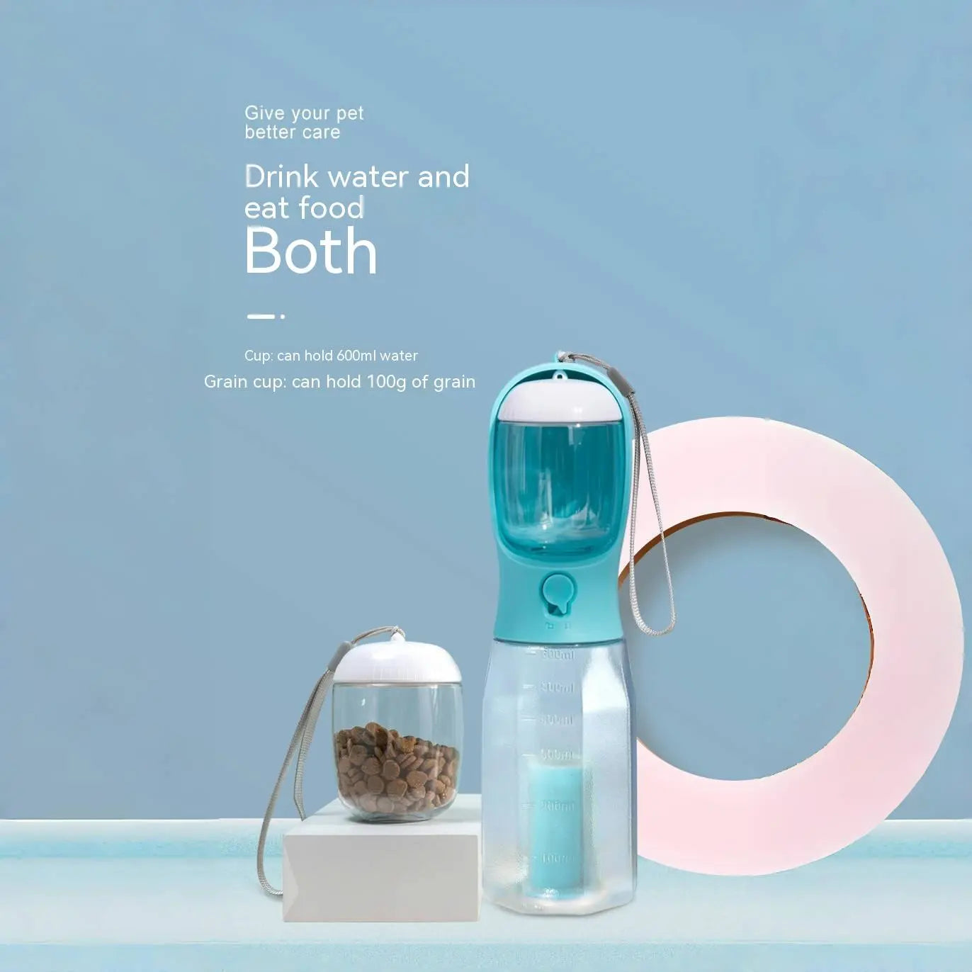 Multi-Functional Pet Water Bottle with Food Compartment - Portable Dog Drinking Fountain for Outdoor Activities and Travel