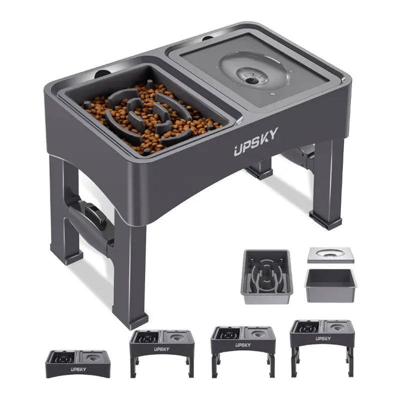 UPSKY 2-in-1 Adjustable Elevated Dog Bowls with Slow Feeder Design - Anti-Spill, Non-Slip Food and Water Bowls for Small to Medium Dogs