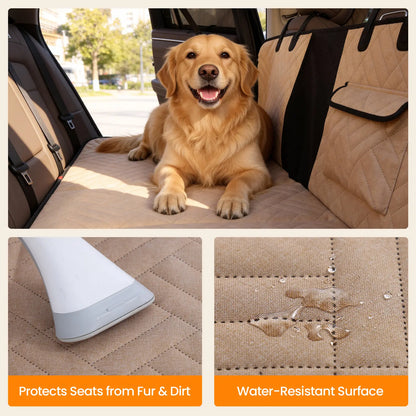 VALUXE Waterproof Dog Car Seat Cover for Large Dogs - Foldable Full-Cover Back Seat Protector in Beige and Black