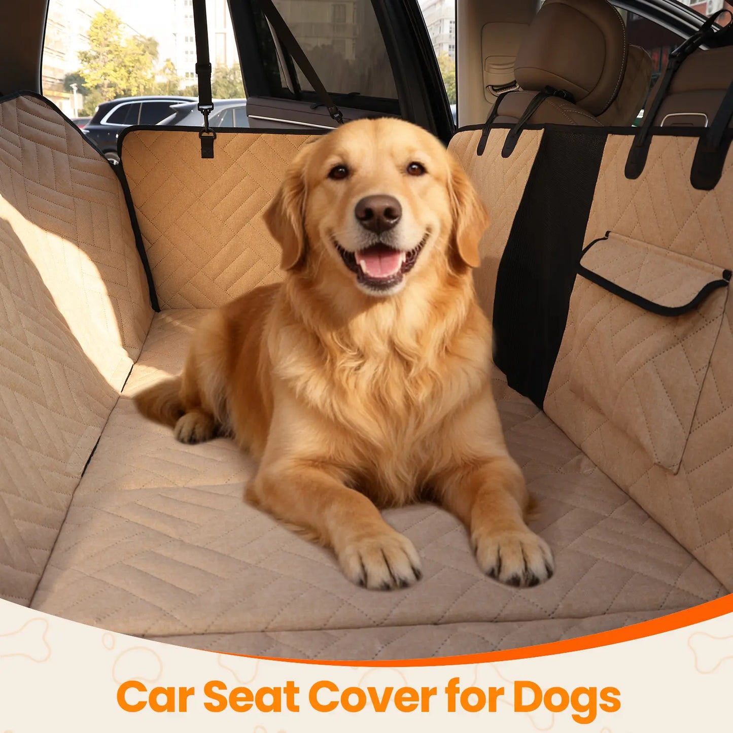 VALUXE Waterproof Dog Car Seat Cover for Large Dogs - Foldable Full-Cover Back Seat Protector in Beige and Black