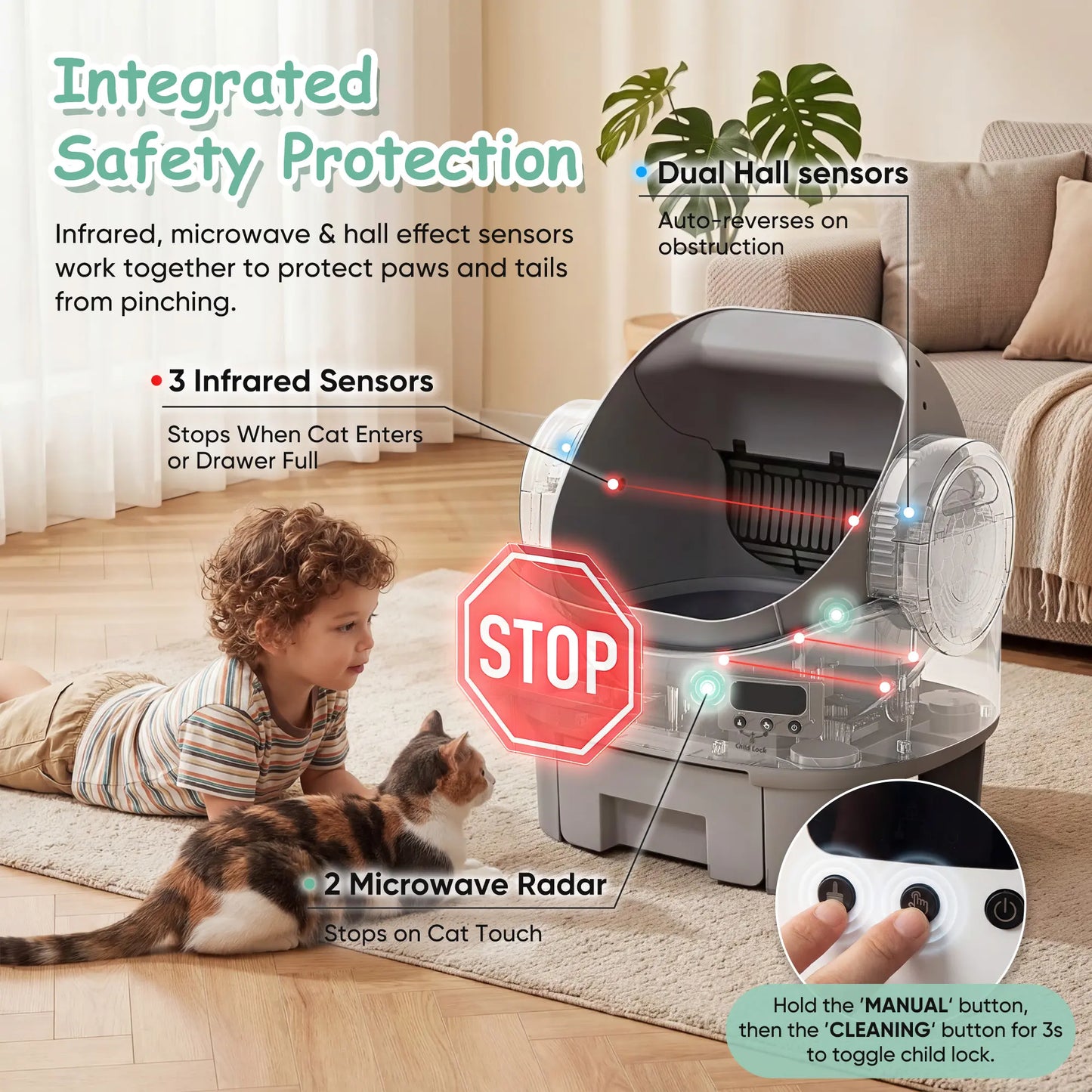 Warcat Next-Generation Automatic Open-Top Cat Litter Box with Simplified Self-Cleaning Features and Reliable Safety Sensors, App-Free Design for User Convenience
