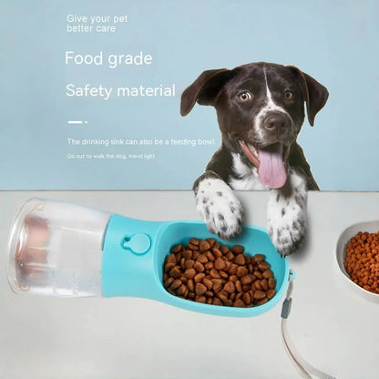 Multi-Functional Pet Water Bottle with Food Compartment - Portable Dog Drinking Fountain for Outdoor Activities and Travel