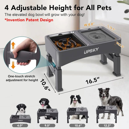 UPSKY 2-in-1 Adjustable Elevated Dog Bowls with Slow Feeder Design - Anti-Spill, Non-Slip Food and Water Bowls for Small to Medium Dogs