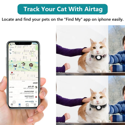 2-Pack Breakaway Airtag Cat Collar with Reflective Strap, Airtag Case, and Bell for Cats, Kittens, and Extra Small Dogs - Black