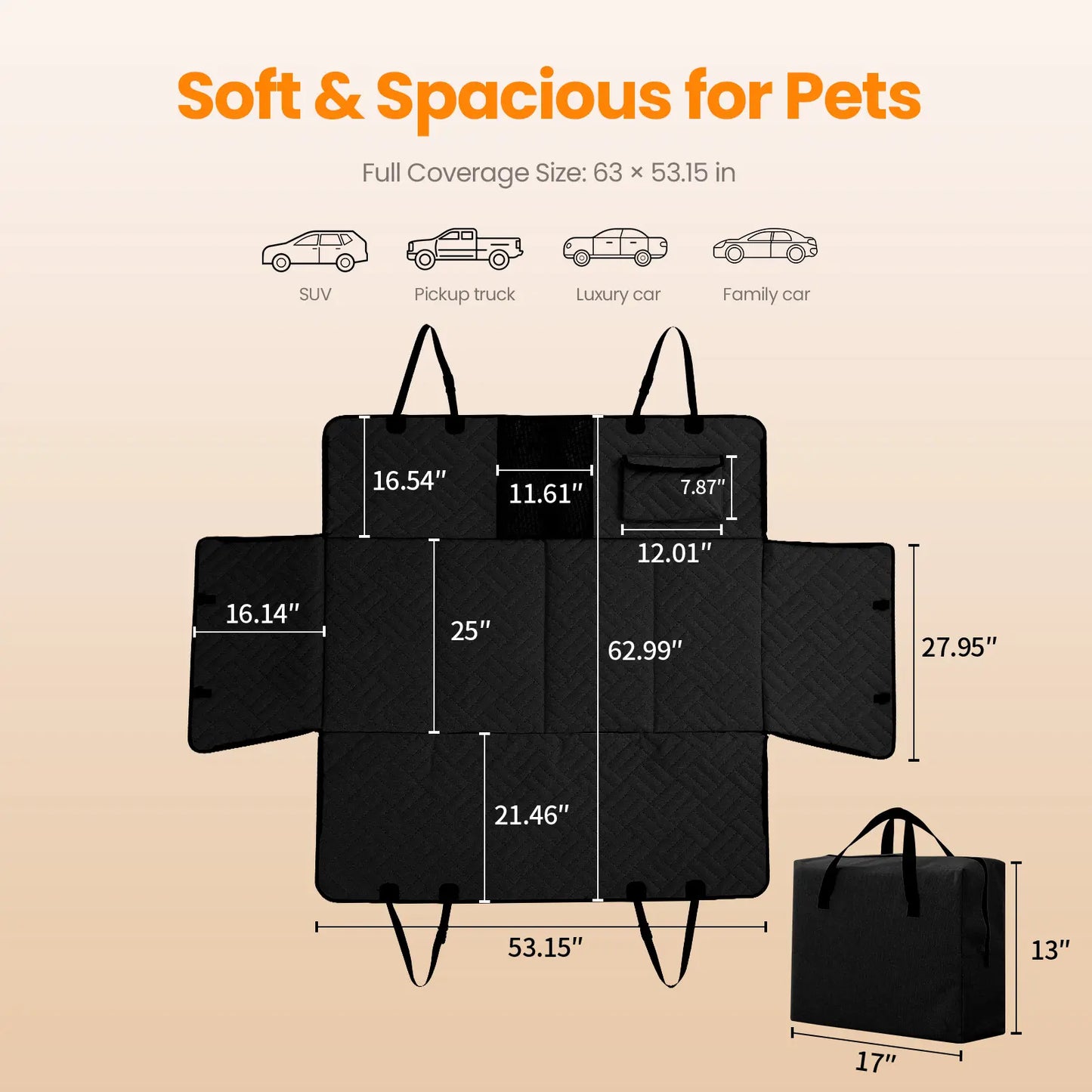 VALUXE Waterproof Dog Car Seat Cover for Large Dogs - Foldable Full-Cover Back Seat Protector in Beige and Black