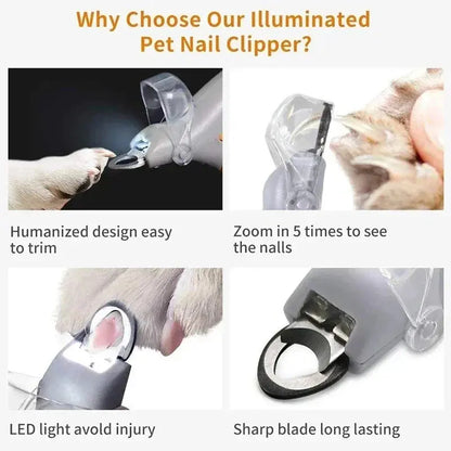 Professional Pet Nail Clipper with LED Light - Safe and Painless Trimmer for Accurate Claw Cutting