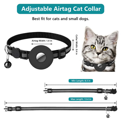 2-Pack Breakaway Airtag Cat Collar with Reflective Strap, Airtag Case, and Bell for Cats, Kittens, and Extra Small Dogs - Black