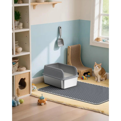 Ultra-Large 30" x 22" Cat Litter Mat - Double-Layered, Urine-Proof, Non-Slip Design for Effective Litter Trapping and Easy Cleaning, Grey