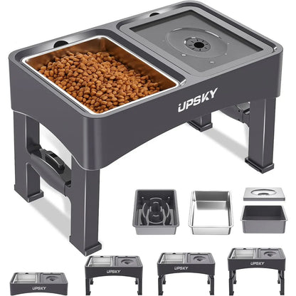 UPSKY 2-in-1 Adjustable Elevated Dog Bowls with Slow Feeder Design - Anti-Spill, Non-Slip Food and Water Bowls for Small to Medium Dogs