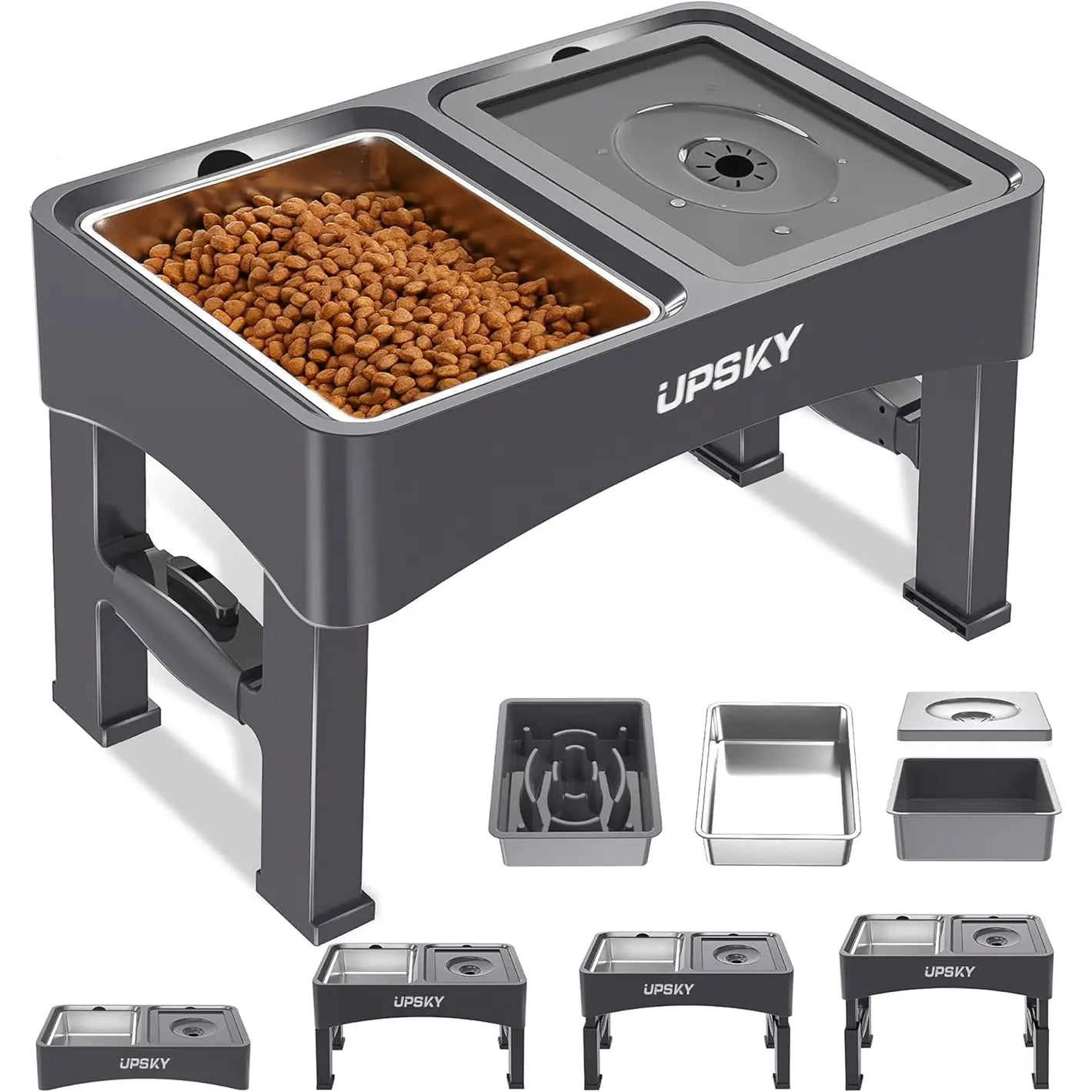 UPSKY 2-in-1 Adjustable Elevated Dog Bowls with Slow Feeder Design - Anti-Spill, Non-Slip Food and Water Bowls for Small to Medium Dogs