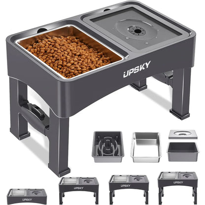 UPSKY 2-in-1 Adjustable Elevated Dog Bowls with Slow Feeder Design - Anti-Spill, Non-Slip Food and Water Bowls for Small to Medium Dogs