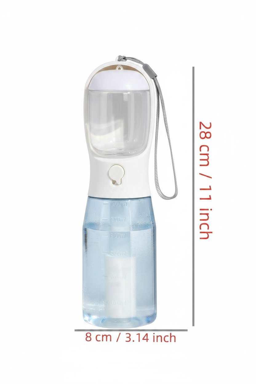 Pet Water Bottle with Integrated Food Storage - Portable Dog Drinking Fountain