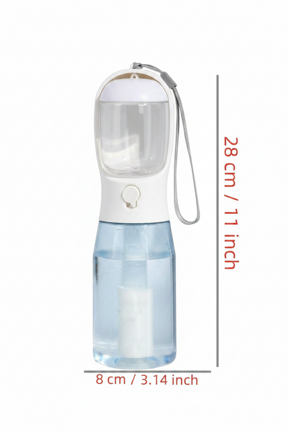 Pet Water Bottle with Integrated Food Storage - Portable Dog Drinking Fountain