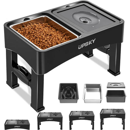 UPSKY 2-in-1 Adjustable Elevated Dog Bowls with Slow Feeder Design - Anti-Spill, Non-Slip Food and Water Bowls for Small to Medium Dogs