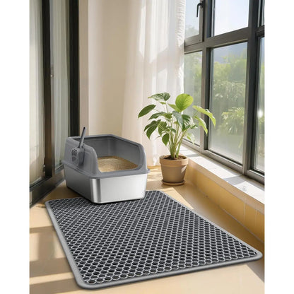 Ultra-Large 30" x 22" Cat Litter Mat - Double-Layered, Urine-Proof, Non-Slip Design for Effective Litter Trapping and Easy Cleaning, Grey
