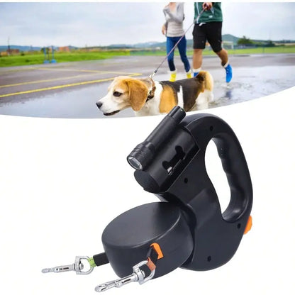 Retractable Dual-Function Pet Leash for Medium and Small Dogs - Ideal for Outdoor Adventures and Daily Walks, Featuring Dual-Leash Retractor, Traffic Control, Double Swivel Handle, and Adjustable Couplers