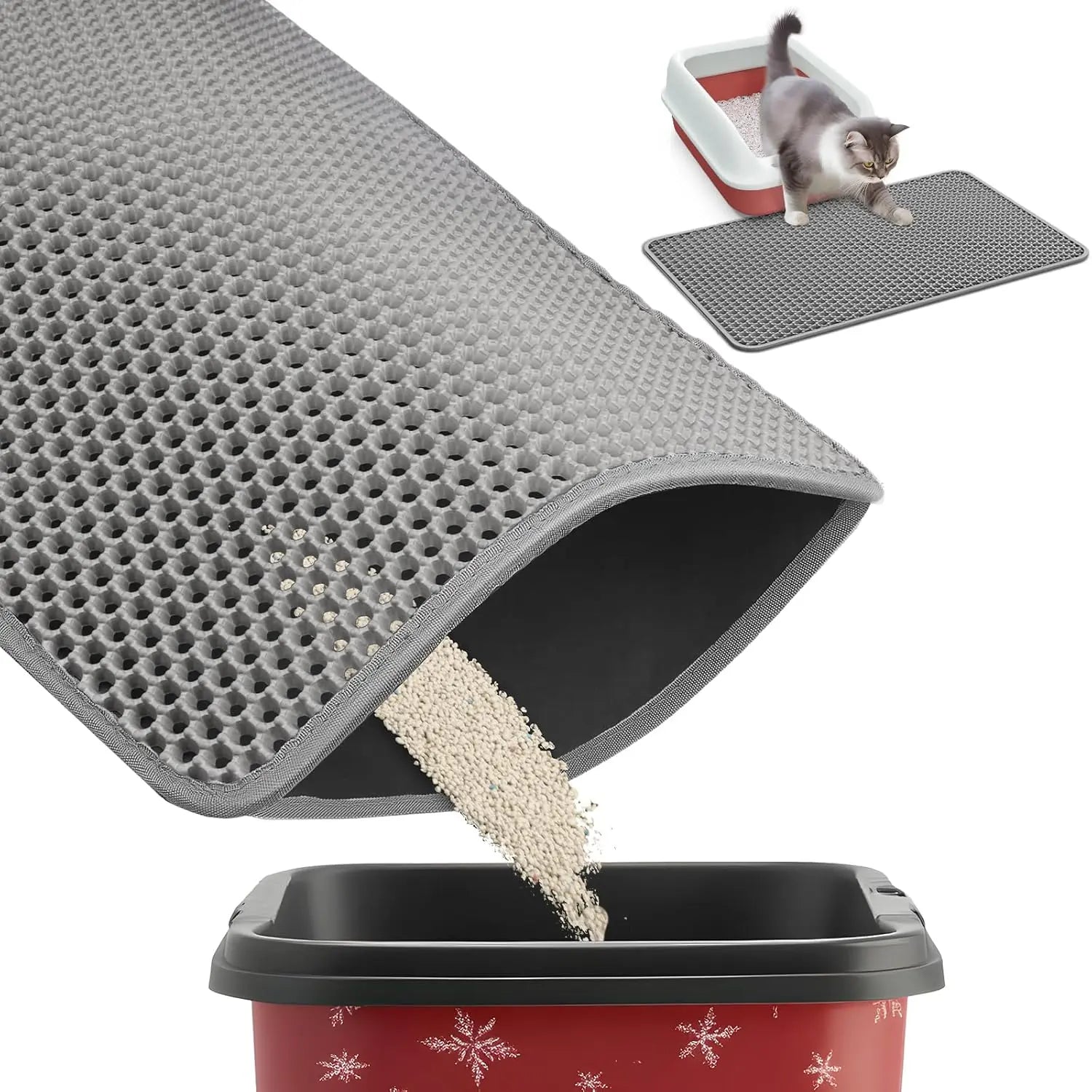 Ultra-Large 30" x 22" Cat Litter Mat - Double-Layered, Urine-Proof, Non-Slip Design for Effective Litter Trapping and Easy Cleaning, Grey