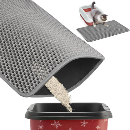 Ultra-Large 30" x 22" Cat Litter Mat - Double-Layered, Urine-Proof, Non-Slip Design for Effective Litter Trapping and Easy Cleaning, Grey