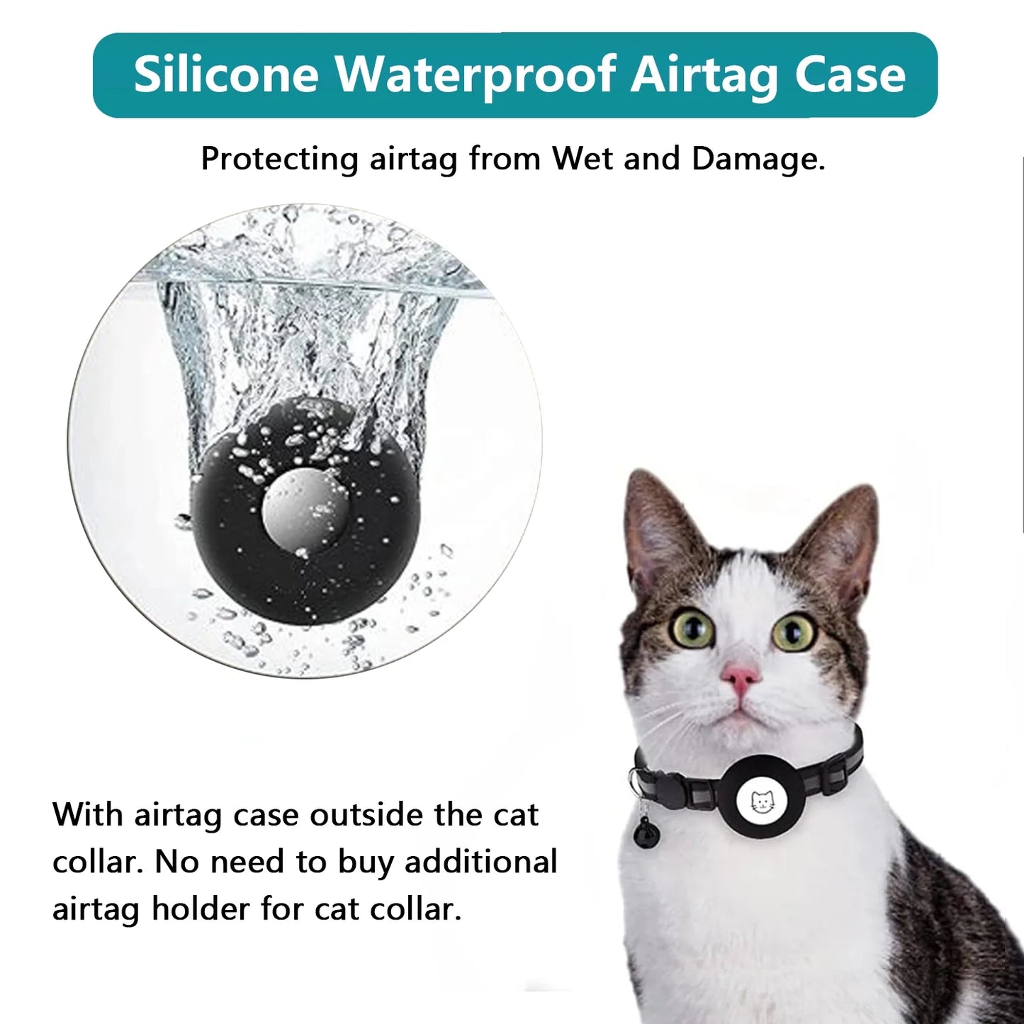 2-Pack Breakaway Airtag Cat Collar with Reflective Strap, Airtag Case, and Bell for Cats, Kittens, and Extra Small Dogs - Black