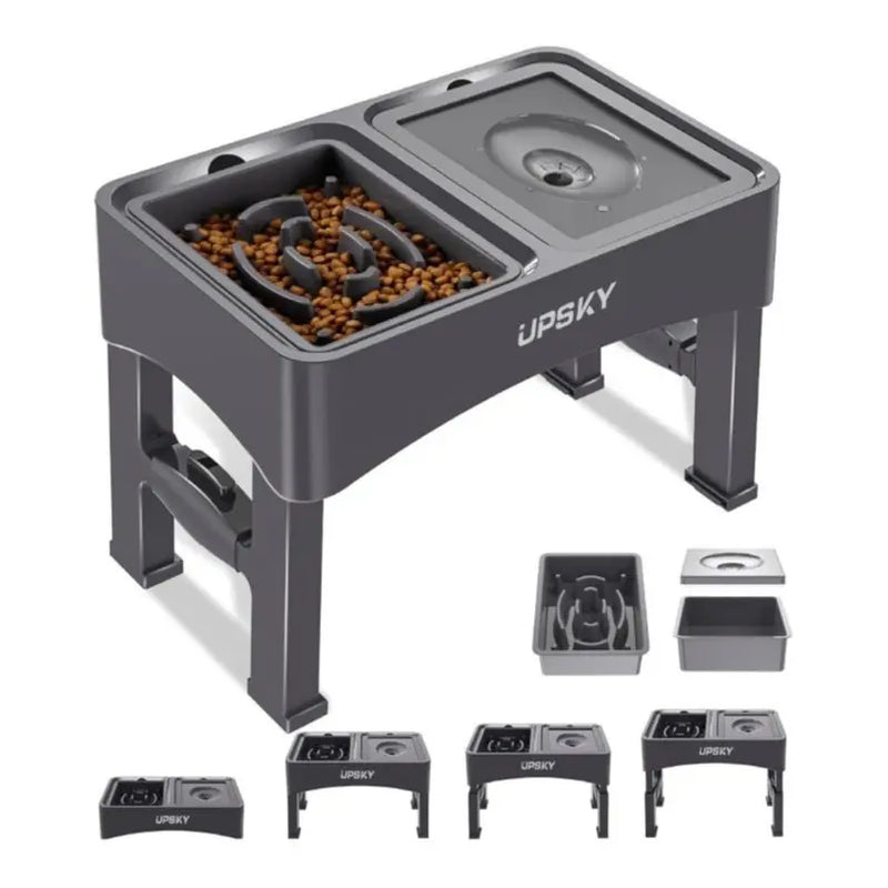 UPSKY 2-in-1 Adjustable Elevated Dog Bowls with Slow Feeder Design - Anti-Spill, Non-Slip Food and Water Bowls for Small to Medium Dogs