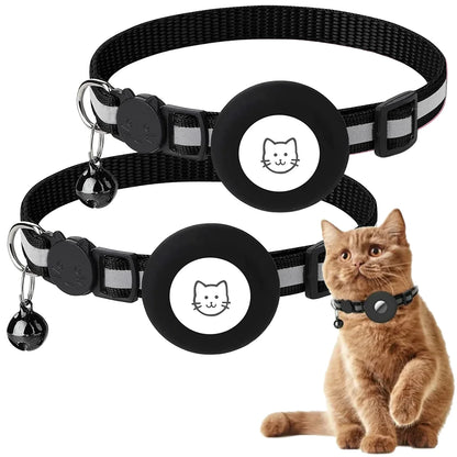 2-Pack Breakaway Airtag Cat Collar with Reflective Strap, Airtag Case, and Bell for Cats, Kittens, and Extra Small Dogs - Black