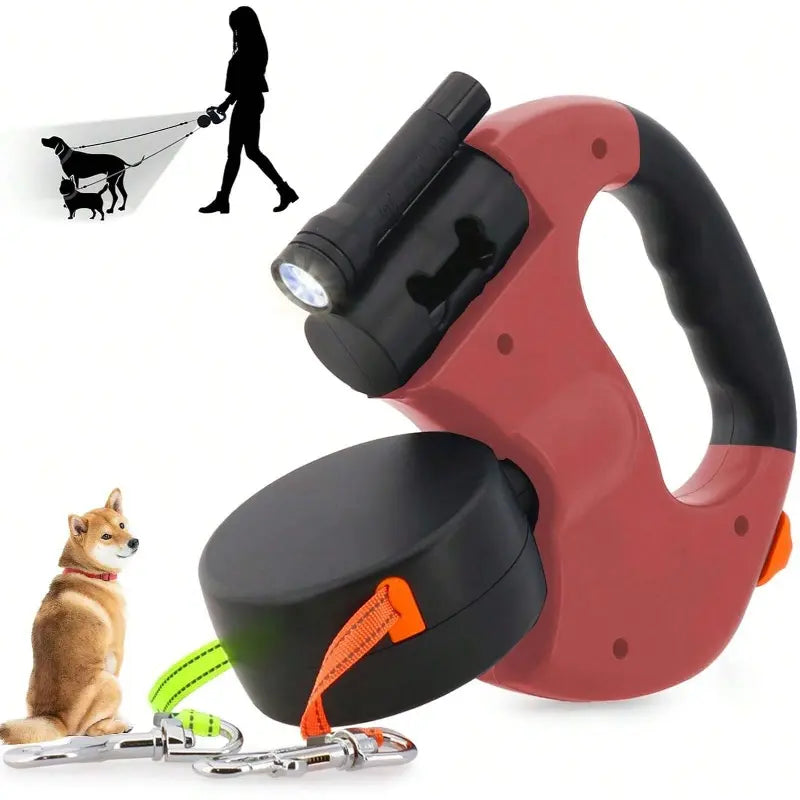 Retractable Dual-Function Pet Leash for Medium and Small Dogs - Ideal for Outdoor Adventures and Daily Walks, Featuring Dual-Leash Retractor, Traffic Control, Double Swivel Handle, and Adjustable Couplers