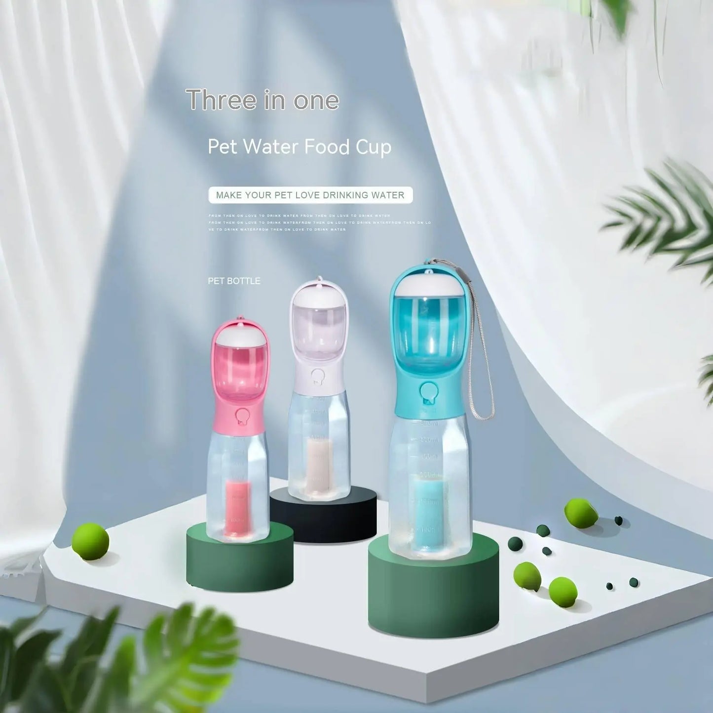 Multi-Functional Pet Water Bottle with Food Compartment - Portable Dog Drinking Fountain for Outdoor Activities and Travel