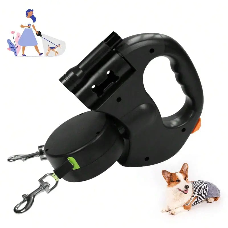 Retractable Dual-Function Pet Leash for Medium and Small Dogs - Ideal for Outdoor Adventures and Daily Walks, Featuring Dual-Leash Retractor, Traffic Control, Double Swivel Handle, and Adjustable Couplers